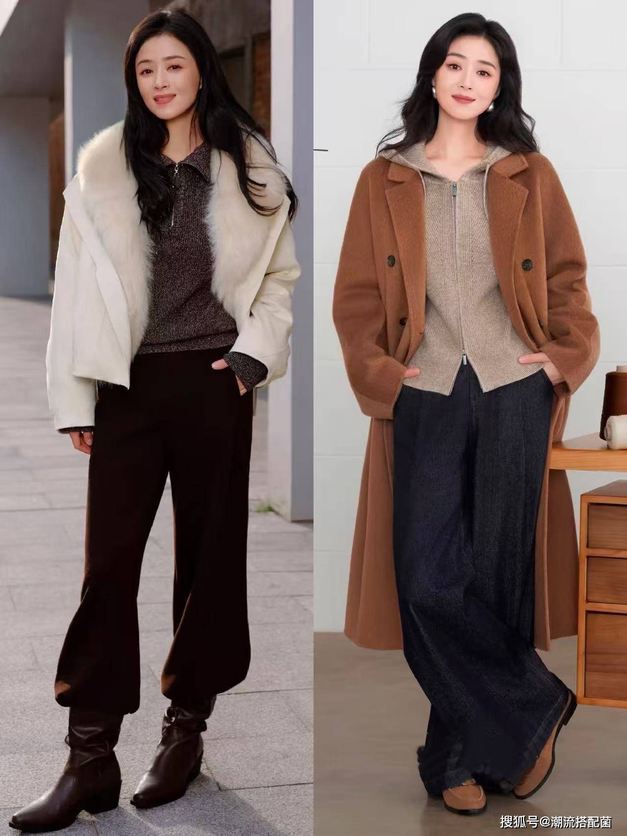 降温后,看了蒋欣的穿搭,才发现:阔腿裤不搭运动鞋,洋气又高级